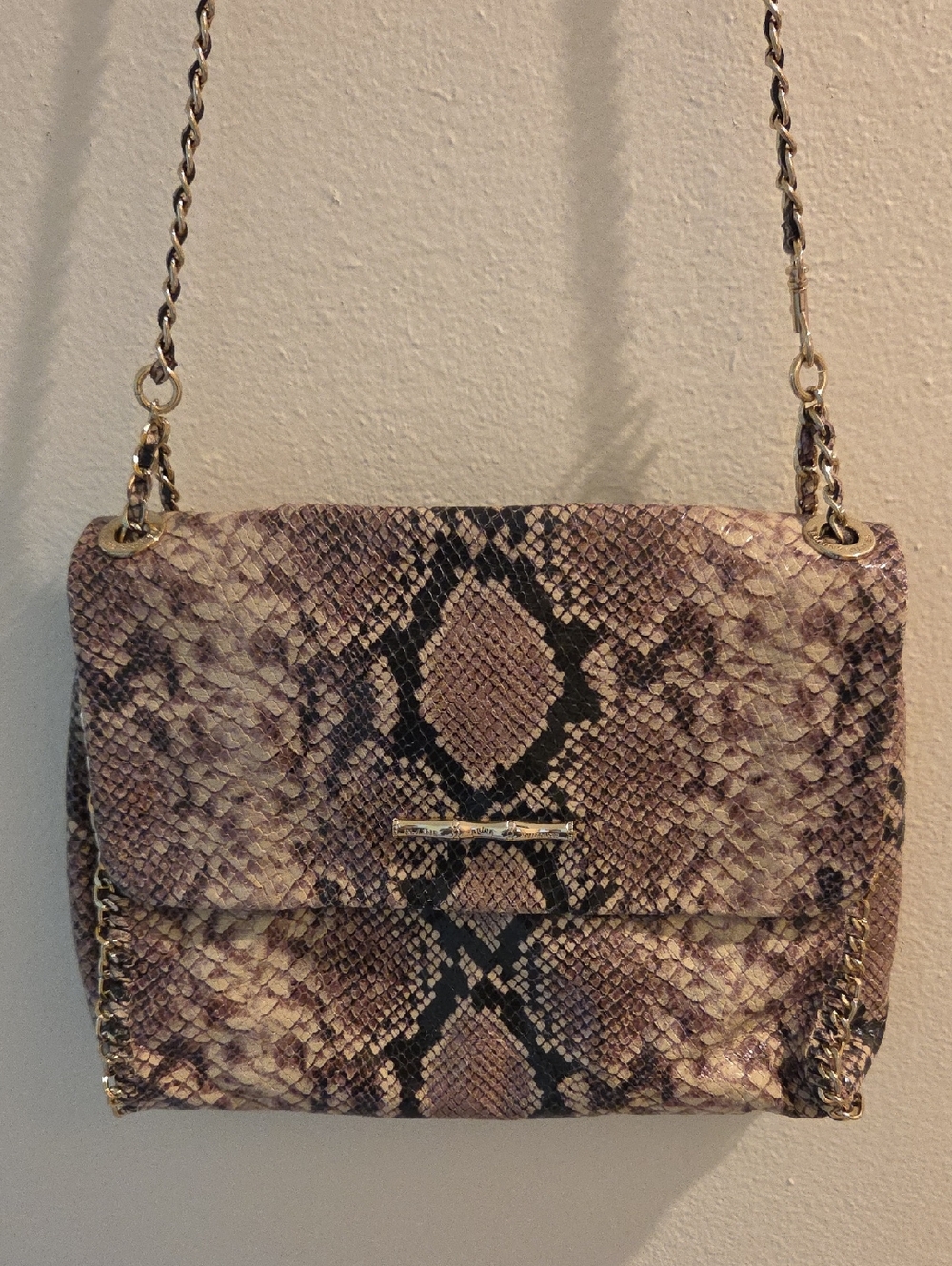 Python-Print Chain Shoulder Bag in Taupe and Black - Elaine Turner